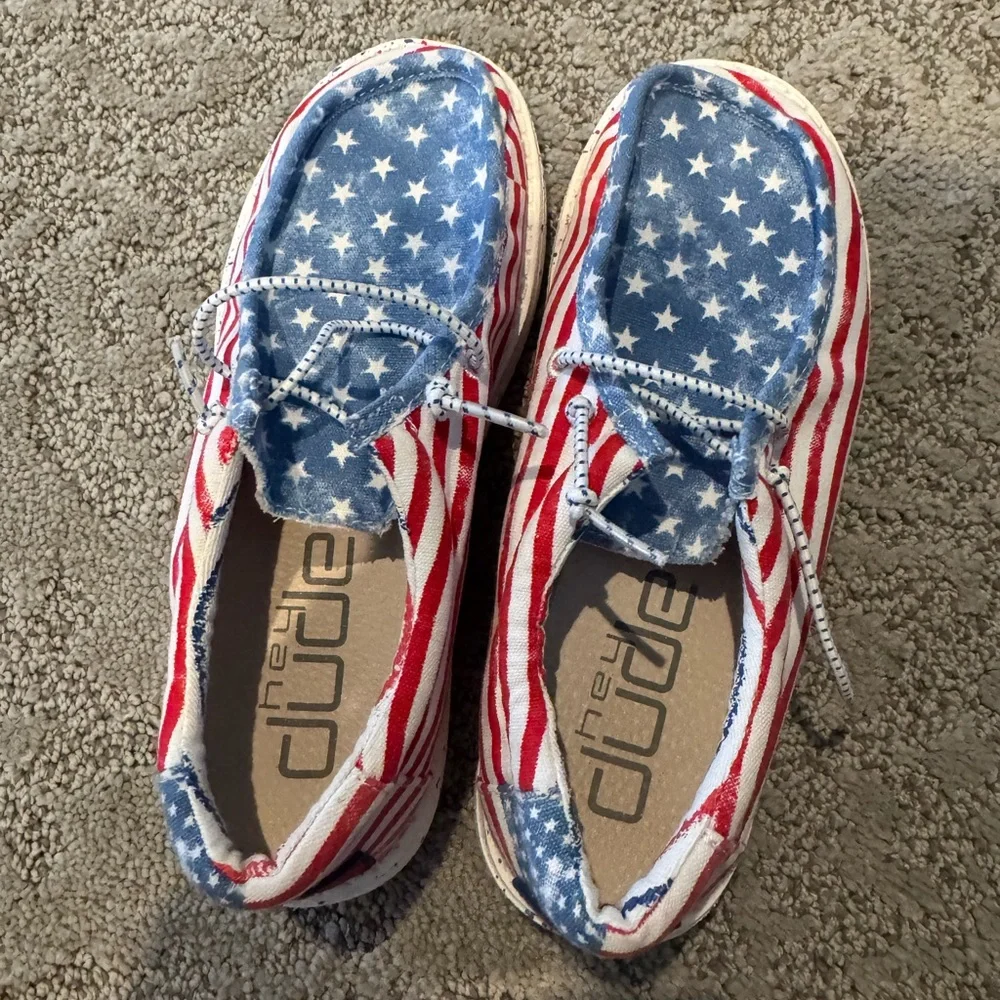 Hey Dude Kids Red White Blue Star Moccasins